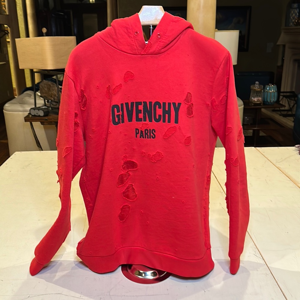Givenchy Red Distressed Logo Hoodie